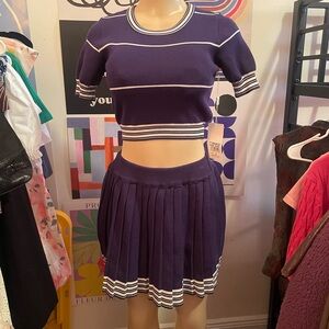 Navy blue and White Striped Skirt Set